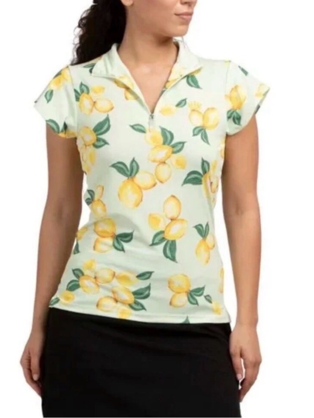 Kastel Denmark Lemon 1/4 Zip Flutter Sleeve Top Size S